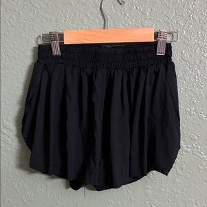Women's Black High-Rise Athletic Shorts with Elastic Waist
